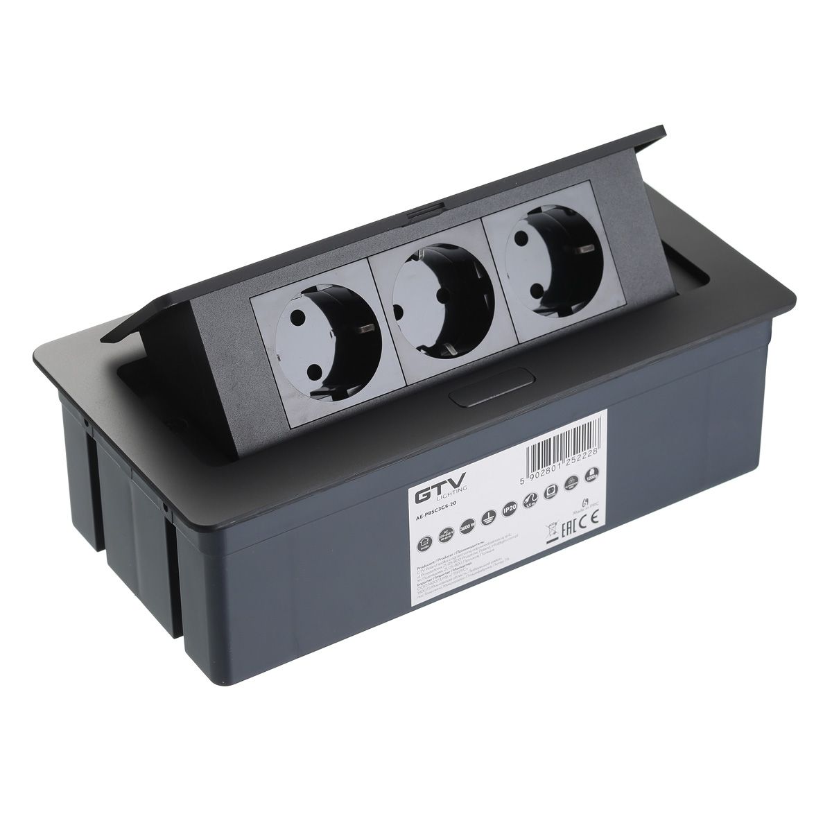 Built-in socket SOFT GTV | knob for counter, table | 3x socket | Black