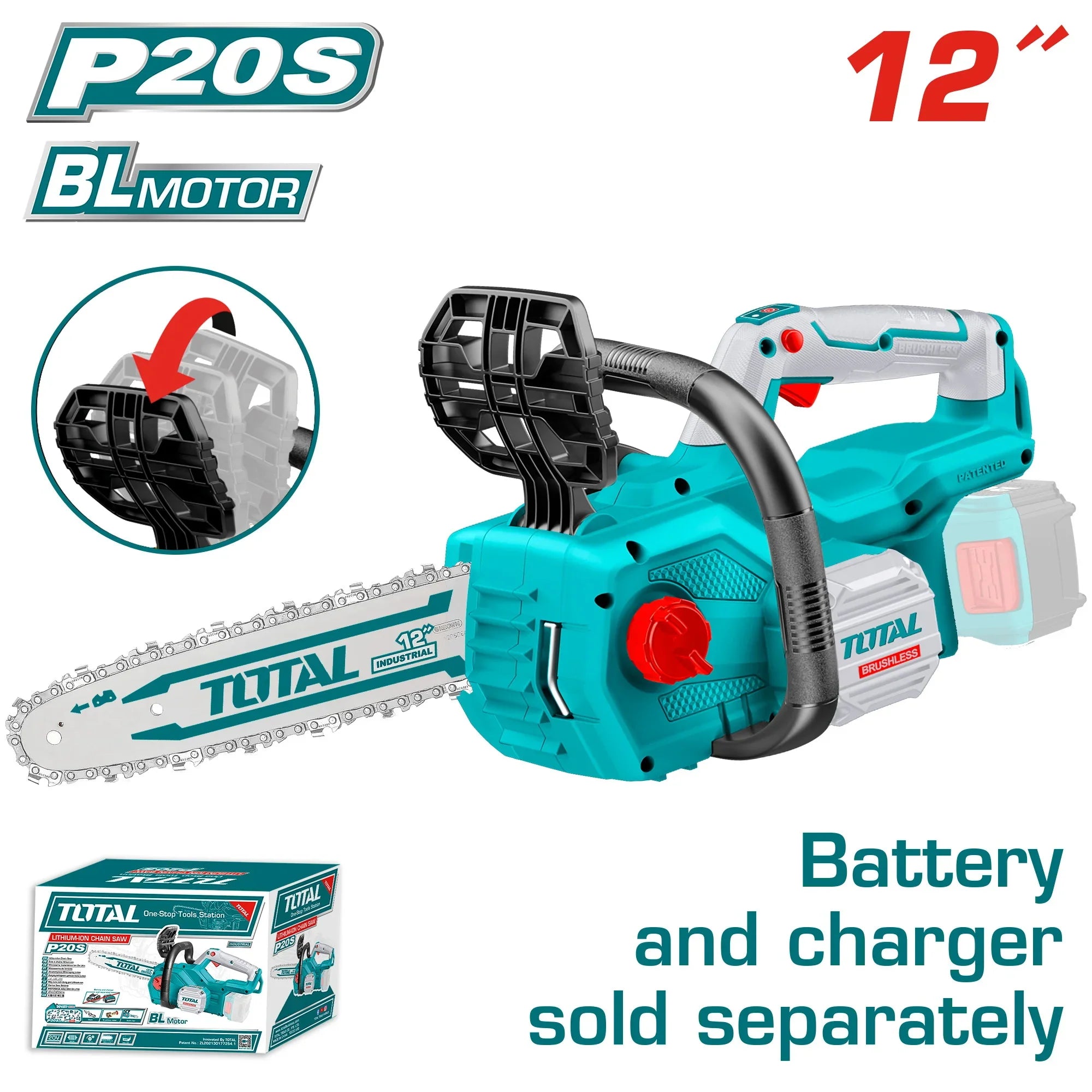 Cordless chainsaw 300mm/20V/2.0Ah-7.5Ah/P20S/ INDUSTRIAL (Without battery) (TGSLI20128) Total