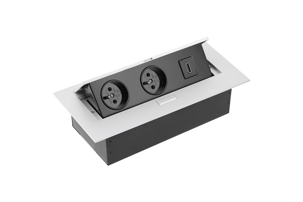 Hidden socket GTV button | for counter, table, cabinet 2x socket 1x HDMI | AE-PBC2GSHDMI-53 SILVER