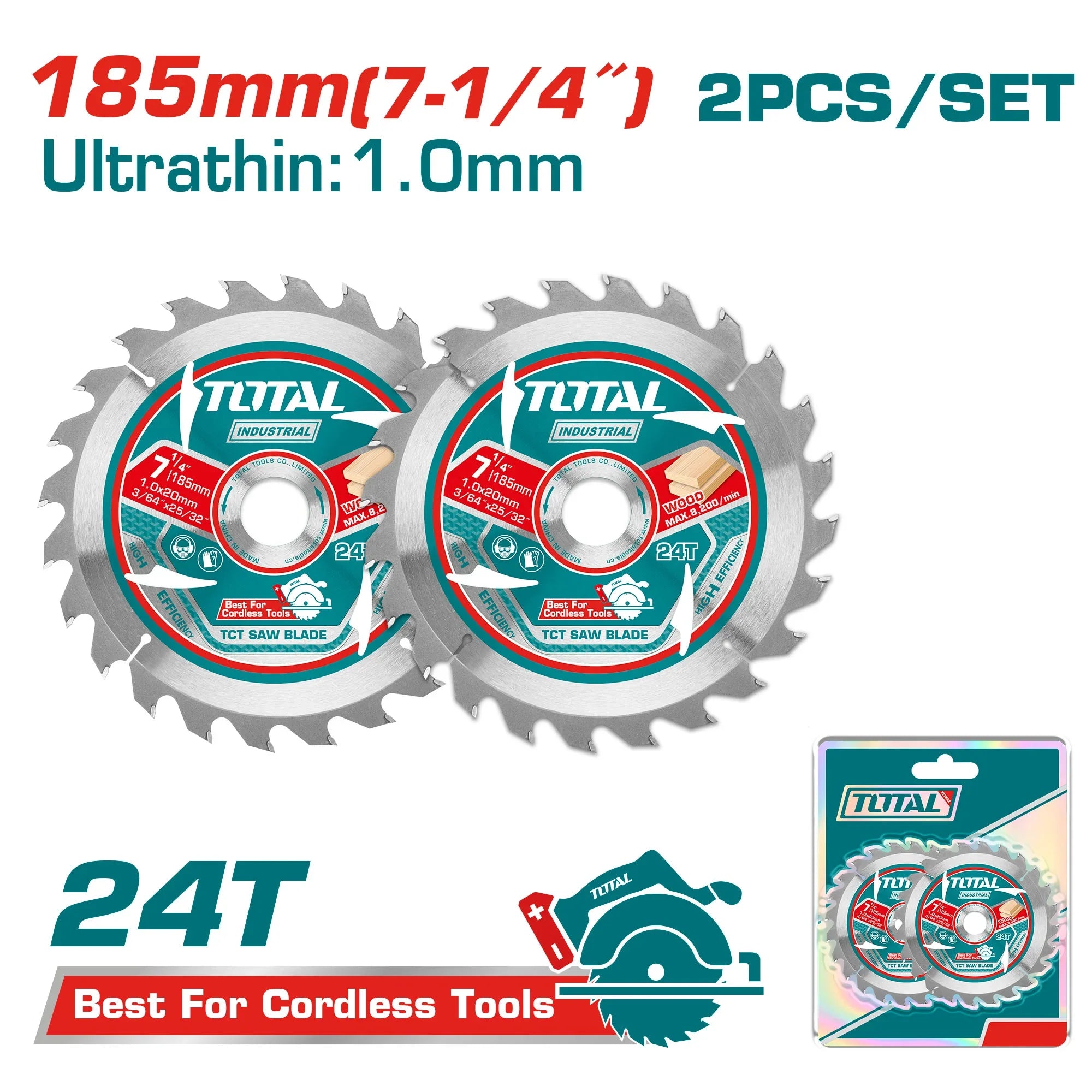 Set of ultra-thin saw blades TCT, 185mm /2pcs/ INDUSTRIAL (TAC2331853) TOTAL