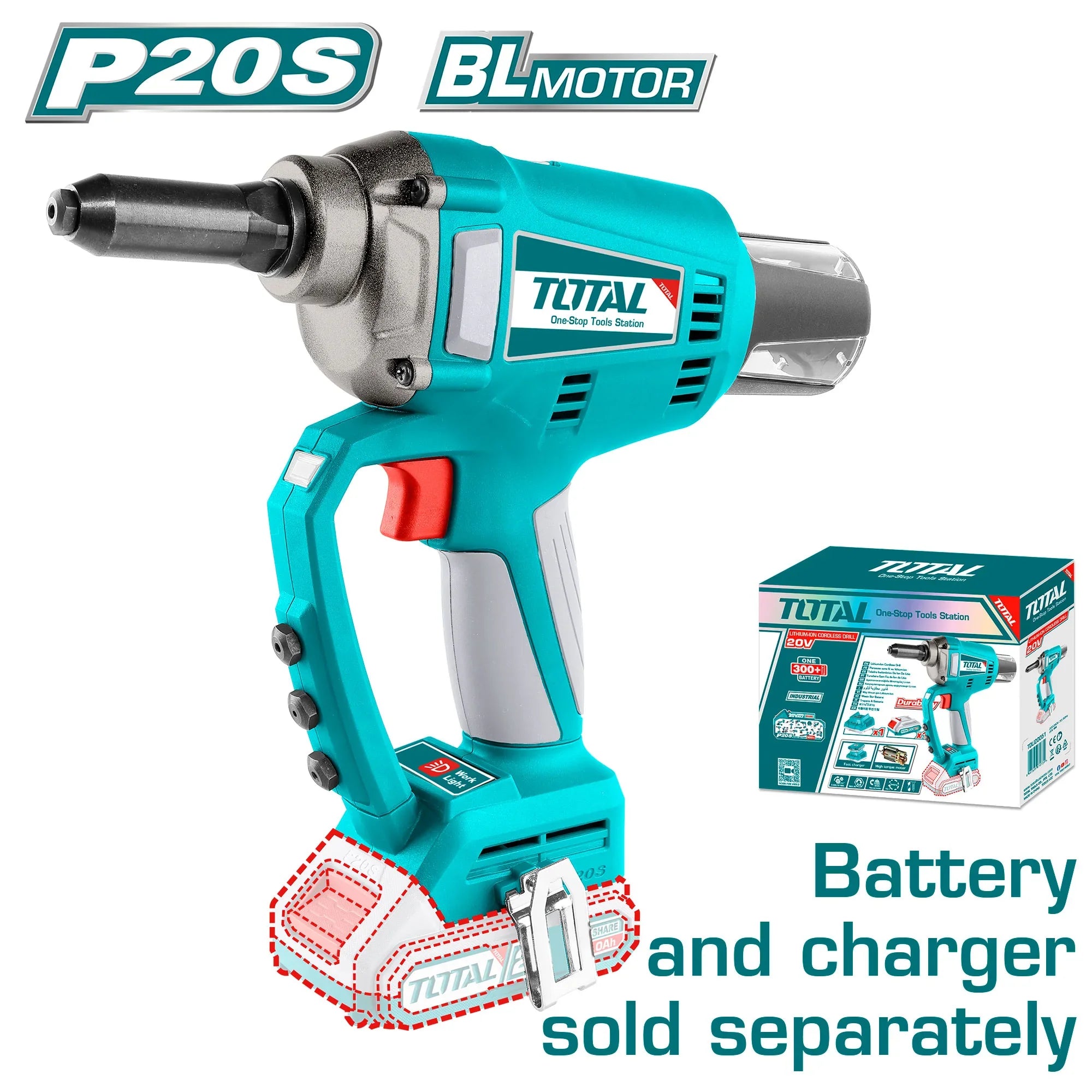 Cordless riveting tool 20V/20kN/25mm/P20S/ INDUSTRIAL (Without battery) (TRTLI2005) TOTAL