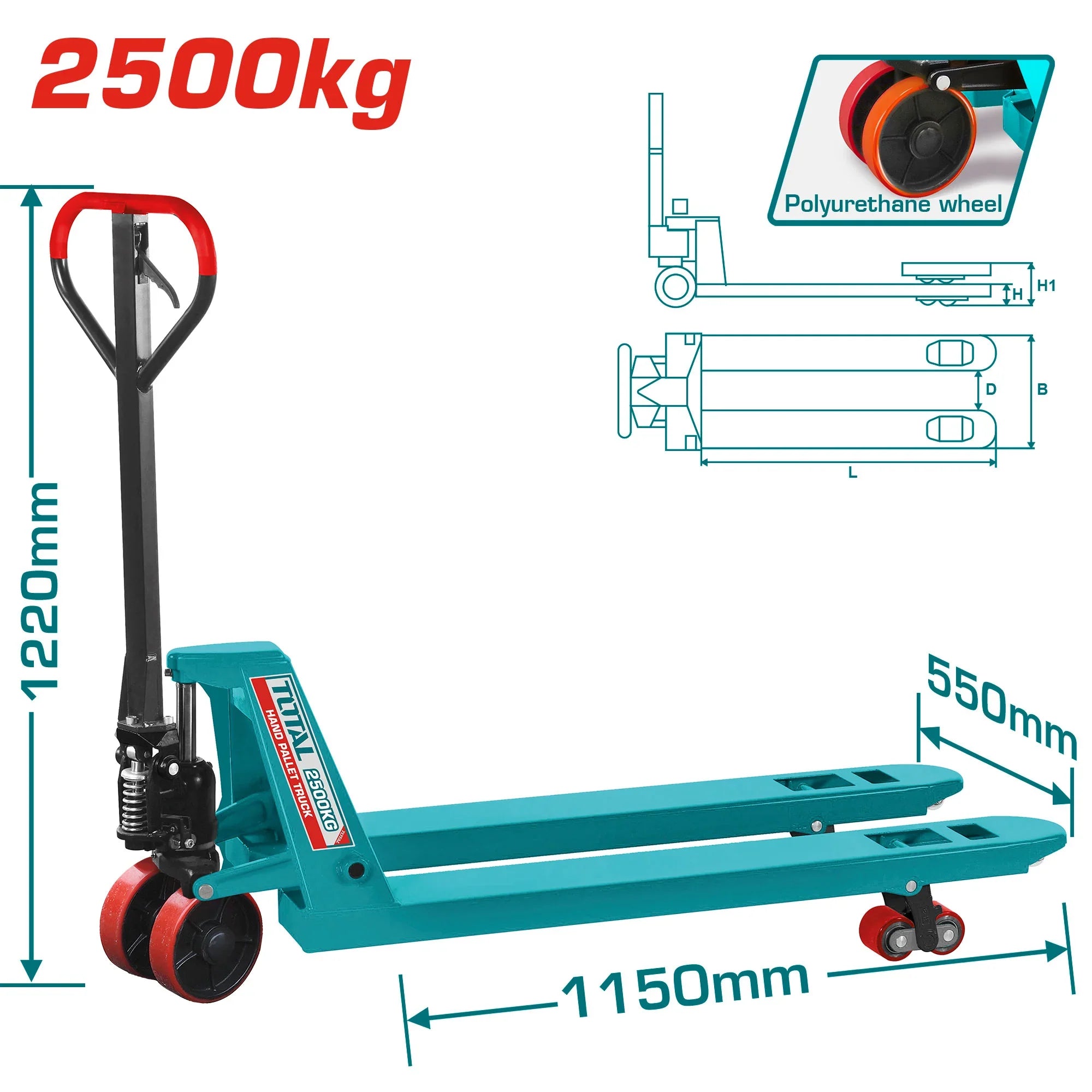 Manual pallet truck (trolley) 2500kg, 550×1150mm (THT301251) TOTAL