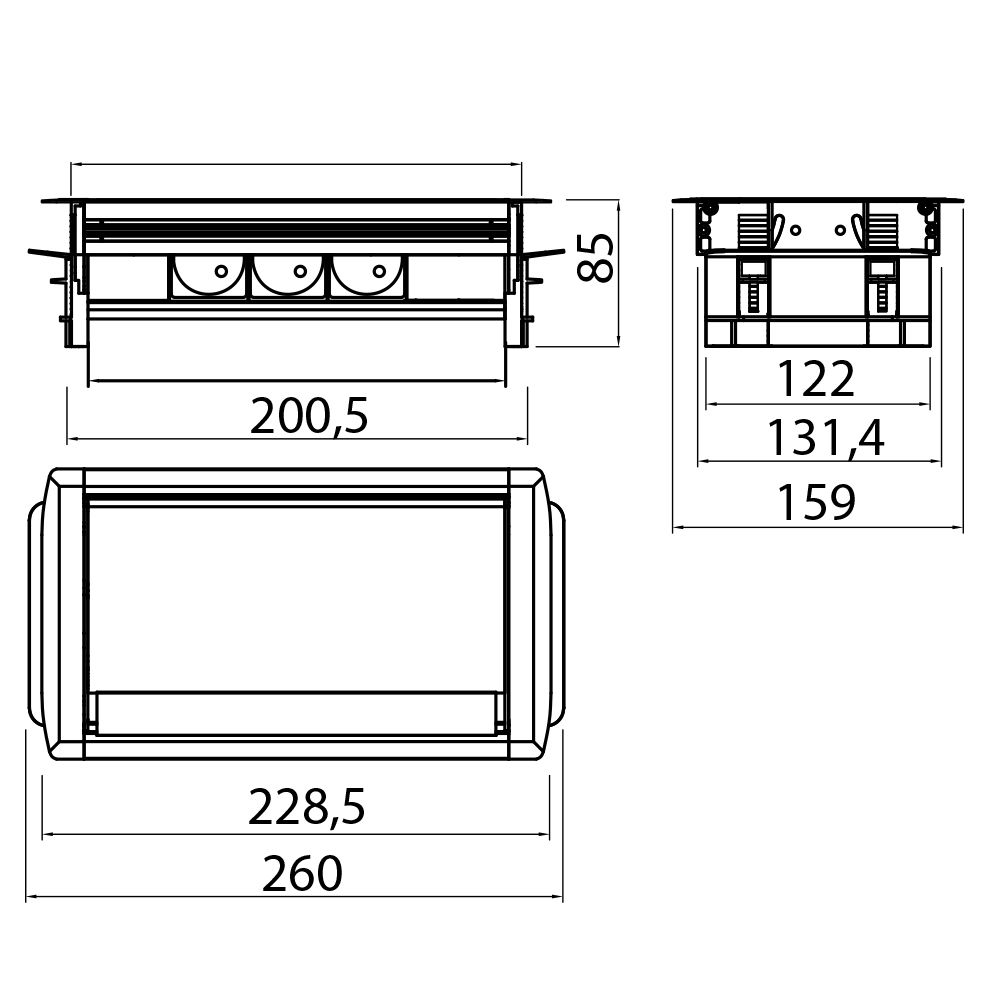 Hidden socket GTV button | for counter, table, cabinet 3x socket AE-PBC3GS-53BKS