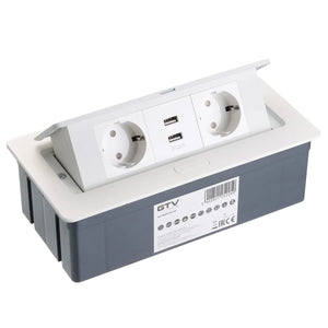 Built-in socket SOFT GTV | knob for counter, table | 2x socket | 2x usb White