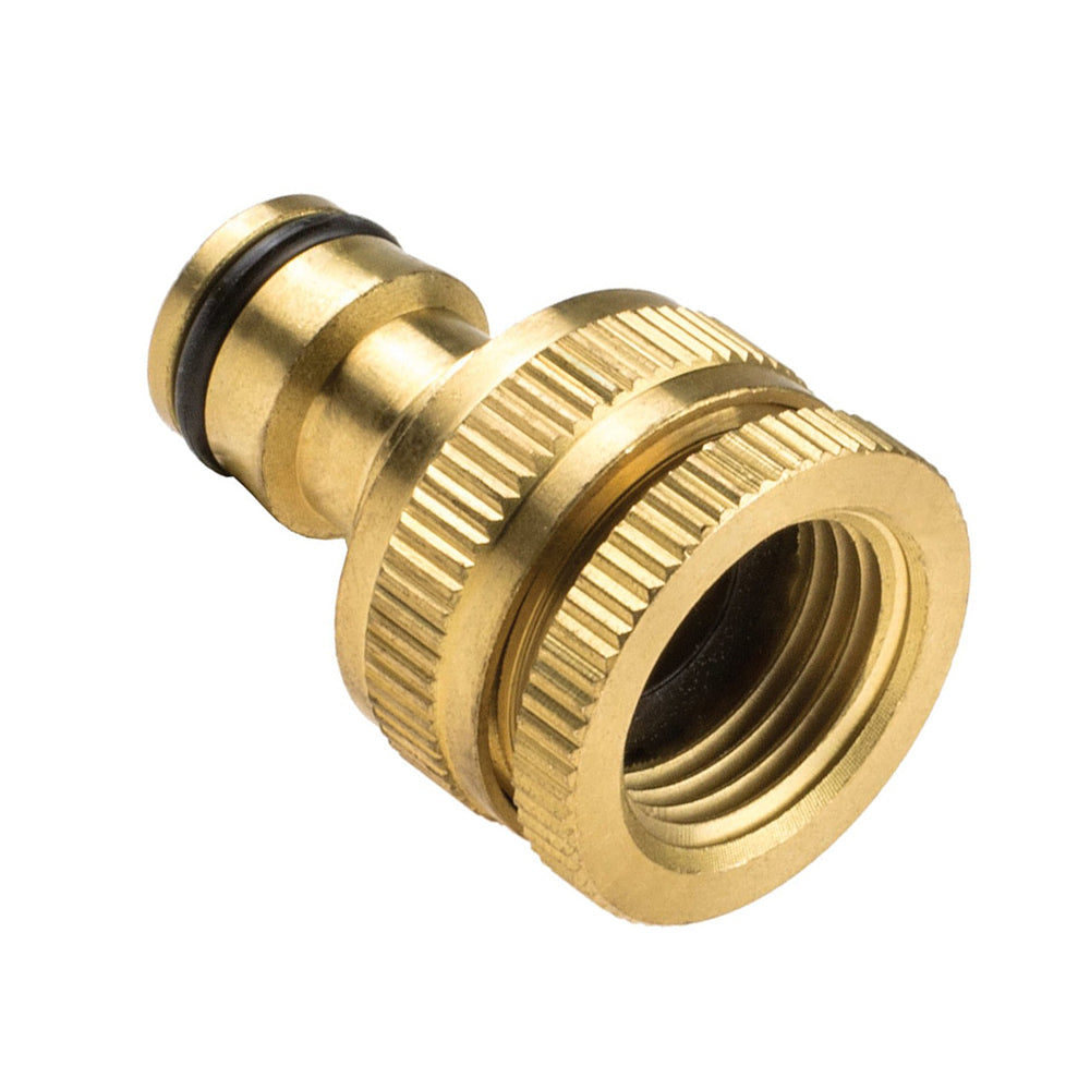 CELLFAST FAUCET CONNECTOR BRASS WITH IN. threaded, packaged on a hanger. 1/2"-3/4"