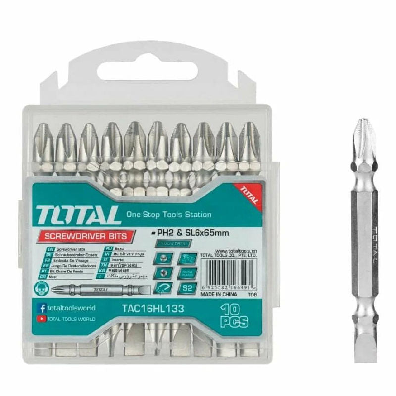 10-piece screwdriver bit set 65mm, INDUSTRIAL series (TAC16HL133) TOTAL