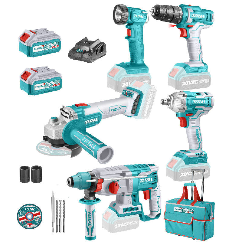 5-part battery combined set + 20V/2x2Ah INDUSTRIAL TOTAL series