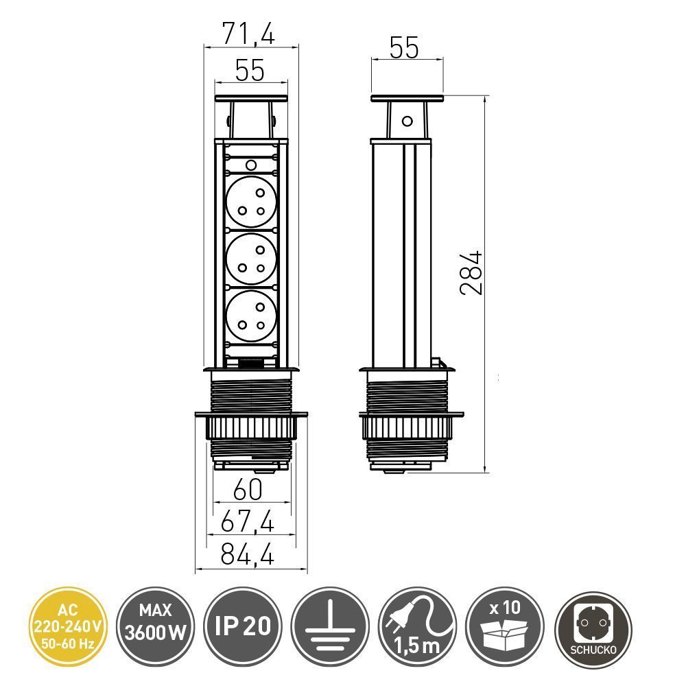 Retractable immersion socket AE-BPW3S60-20