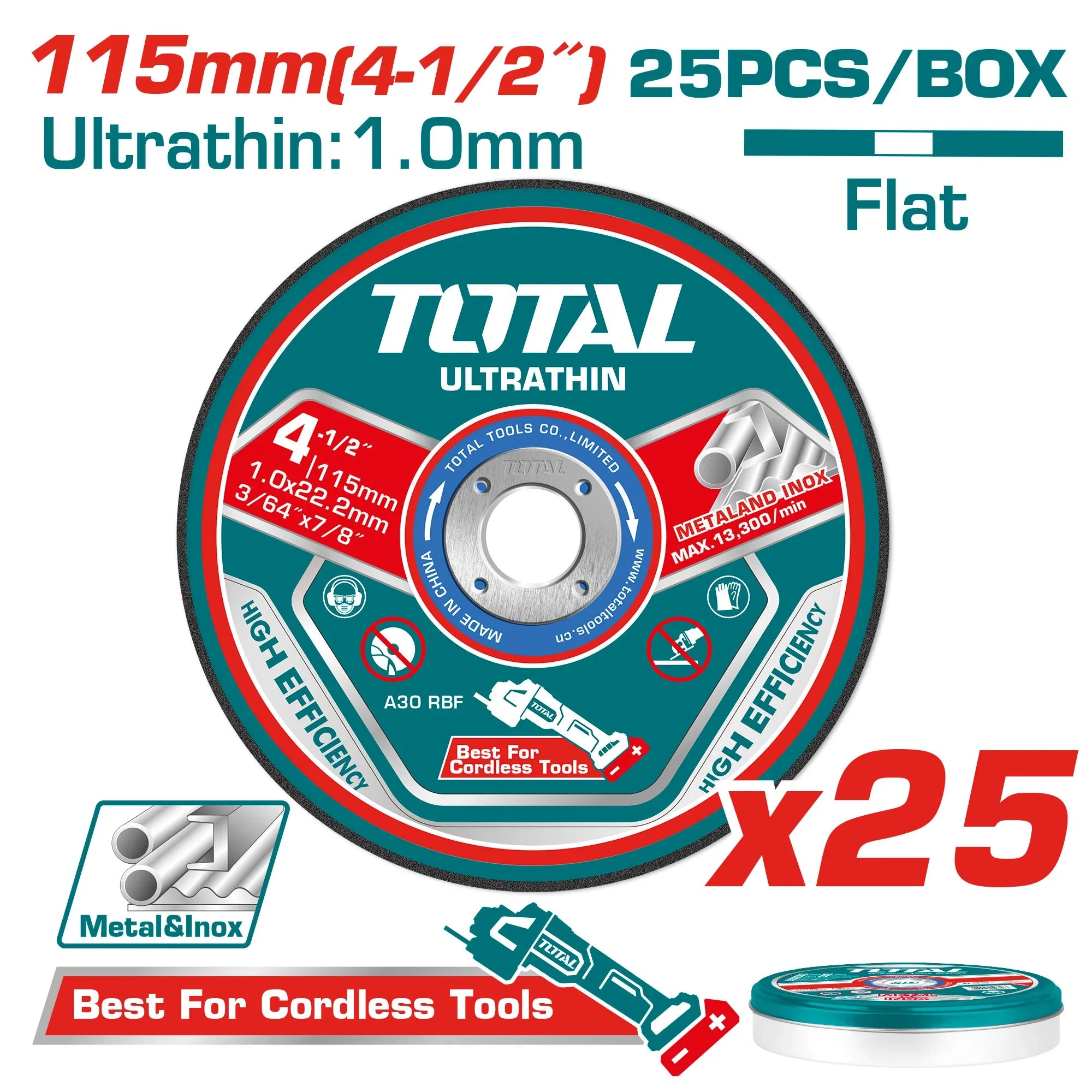 25 pcs/set ultra-thin metal cutting disc 115x1x22.2mm (TAC11011525) TOTAL