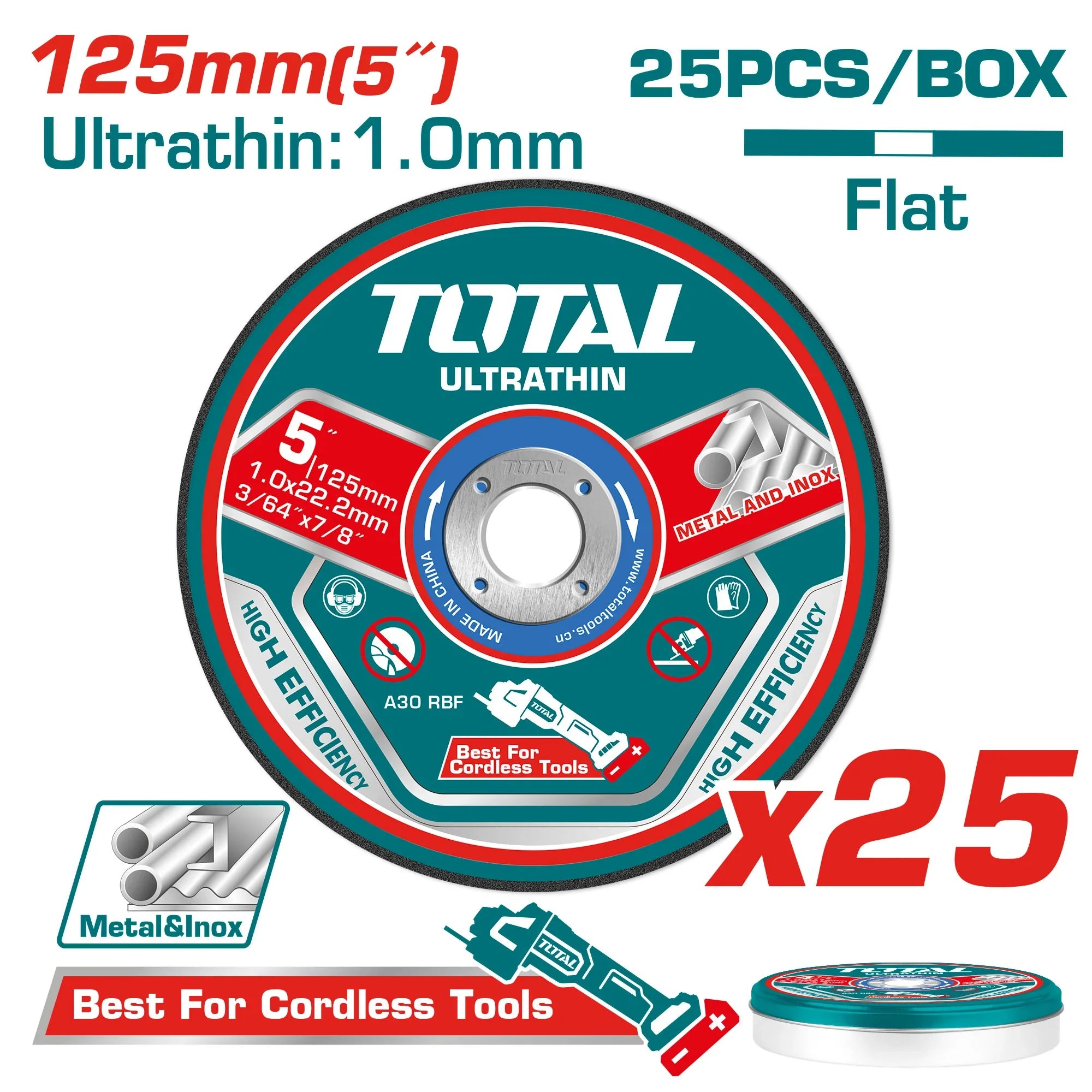 25 pcs/set ultra-thin metal cutting disc 125x1x22.2mm (TAC21012525) TOTAL