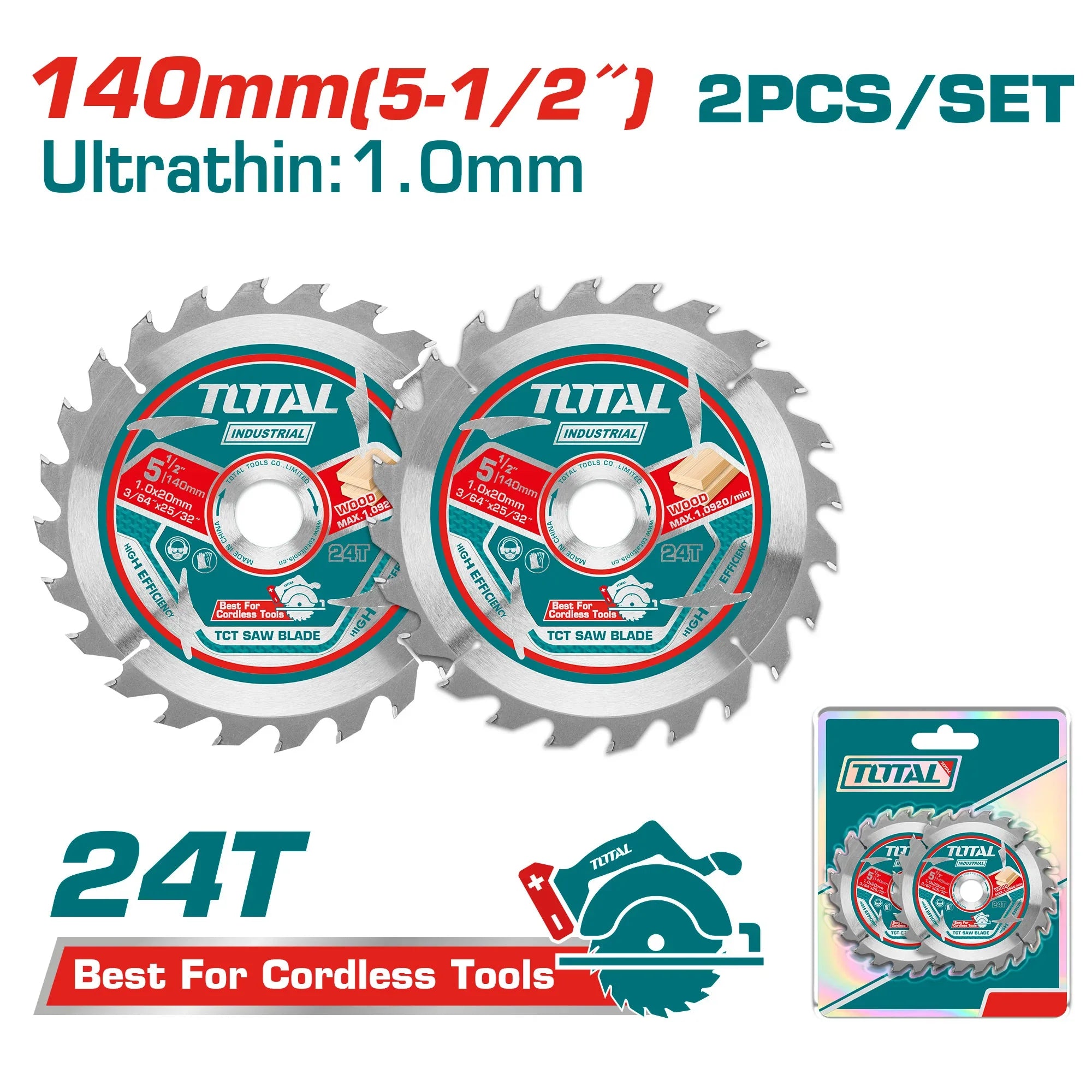 Set of ultra-thin saw blades TCT, 140mm /2pcs/ INDUSTRIAL (TAC2331403) TOTAL