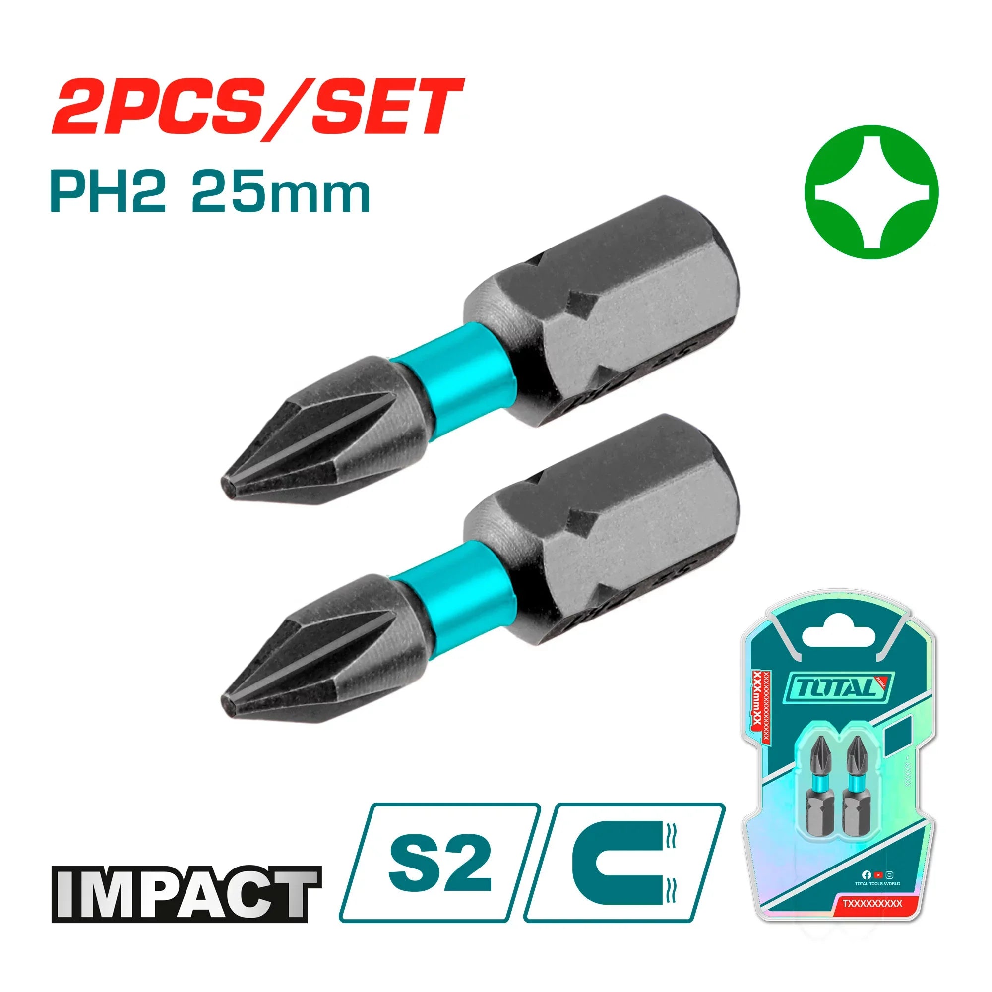 Impact screw bits 25mm, INDUSTRIAL (TACIM71PH225) TOTAL