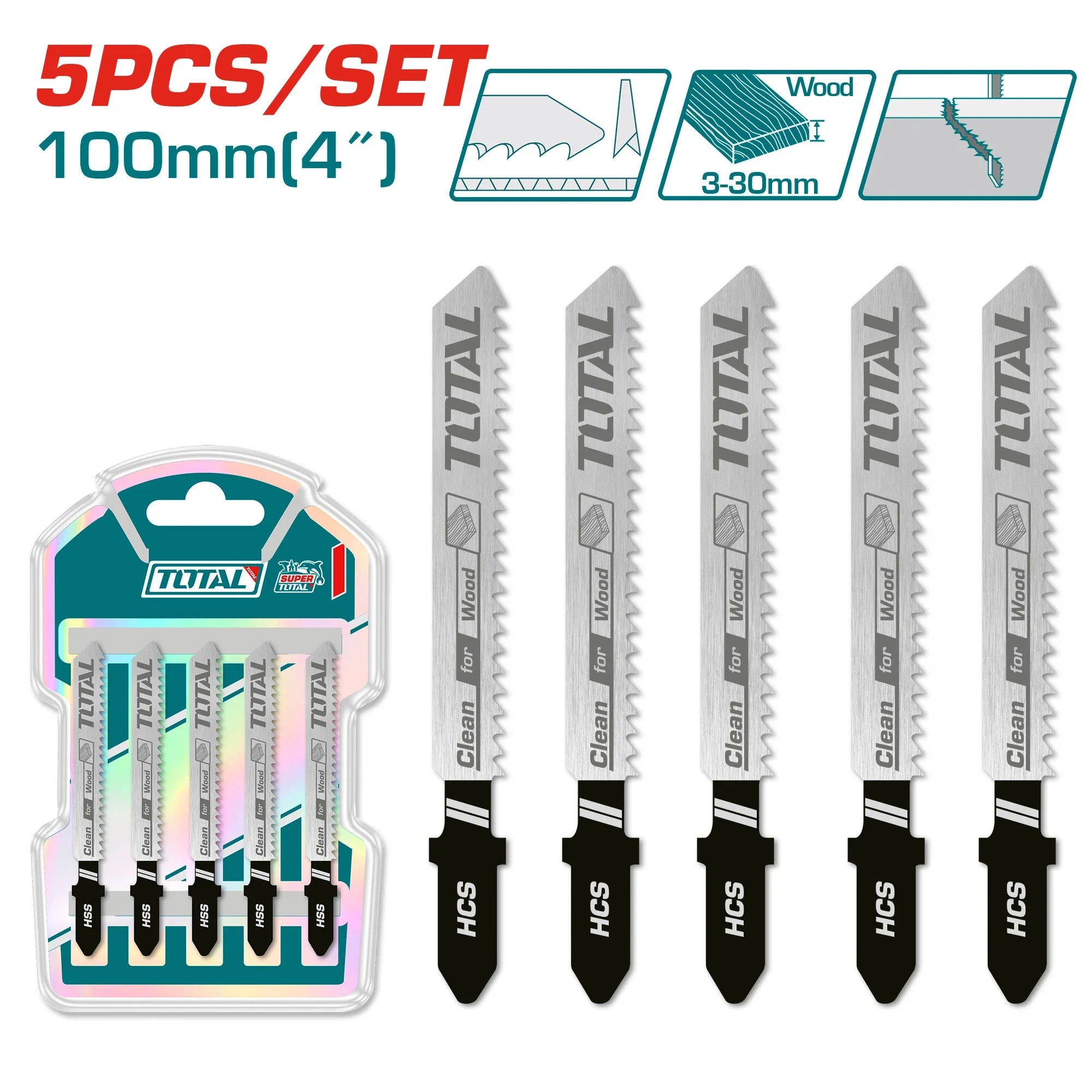 5-piece jigsaw blade set for wood 100 mm (TAC51101B) TOTAL