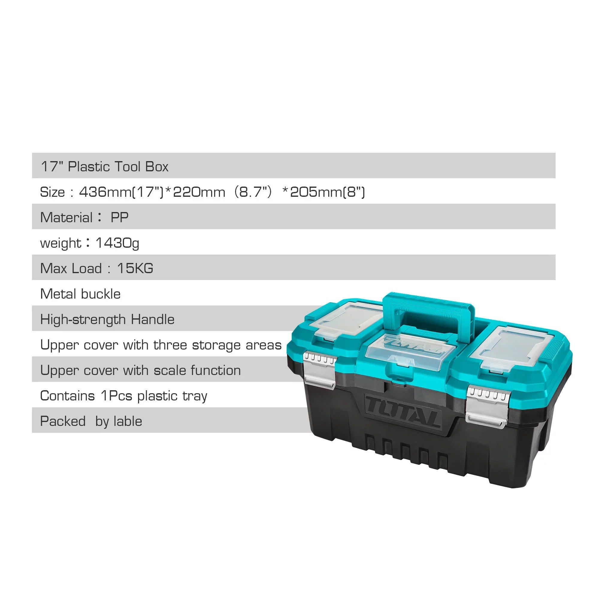 17″ Plastic Tool Box, 1430g (TPBX0172) TOTAL