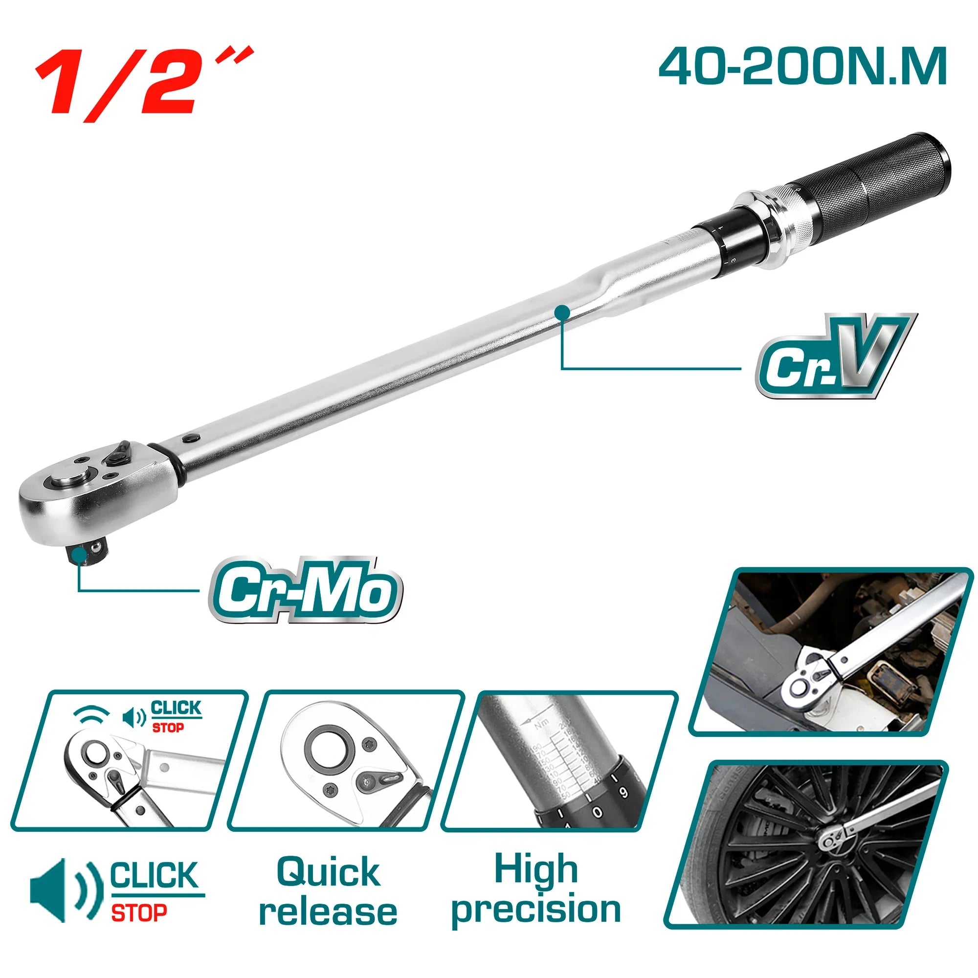 Torque wrench 500mm, 40-200N.m, /INDUSTRIAL (THPTW200N2) TOTAL