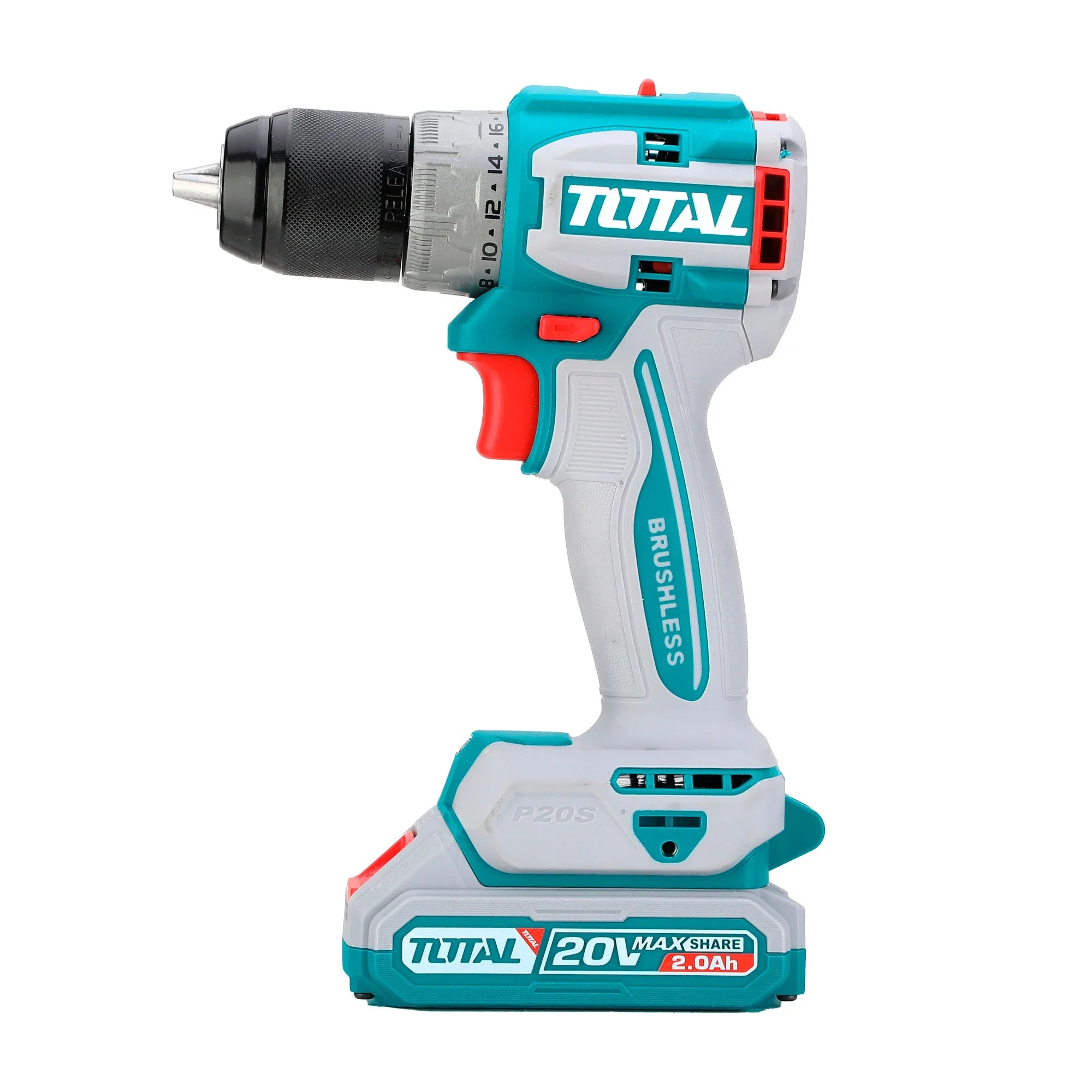 Compact brushless cordless drill 2000prm/60Nm/P20S/ INDUSTRIAL (SET Battery 2x2Ah, Charger, Case) (TDLI20602E) TOTAL