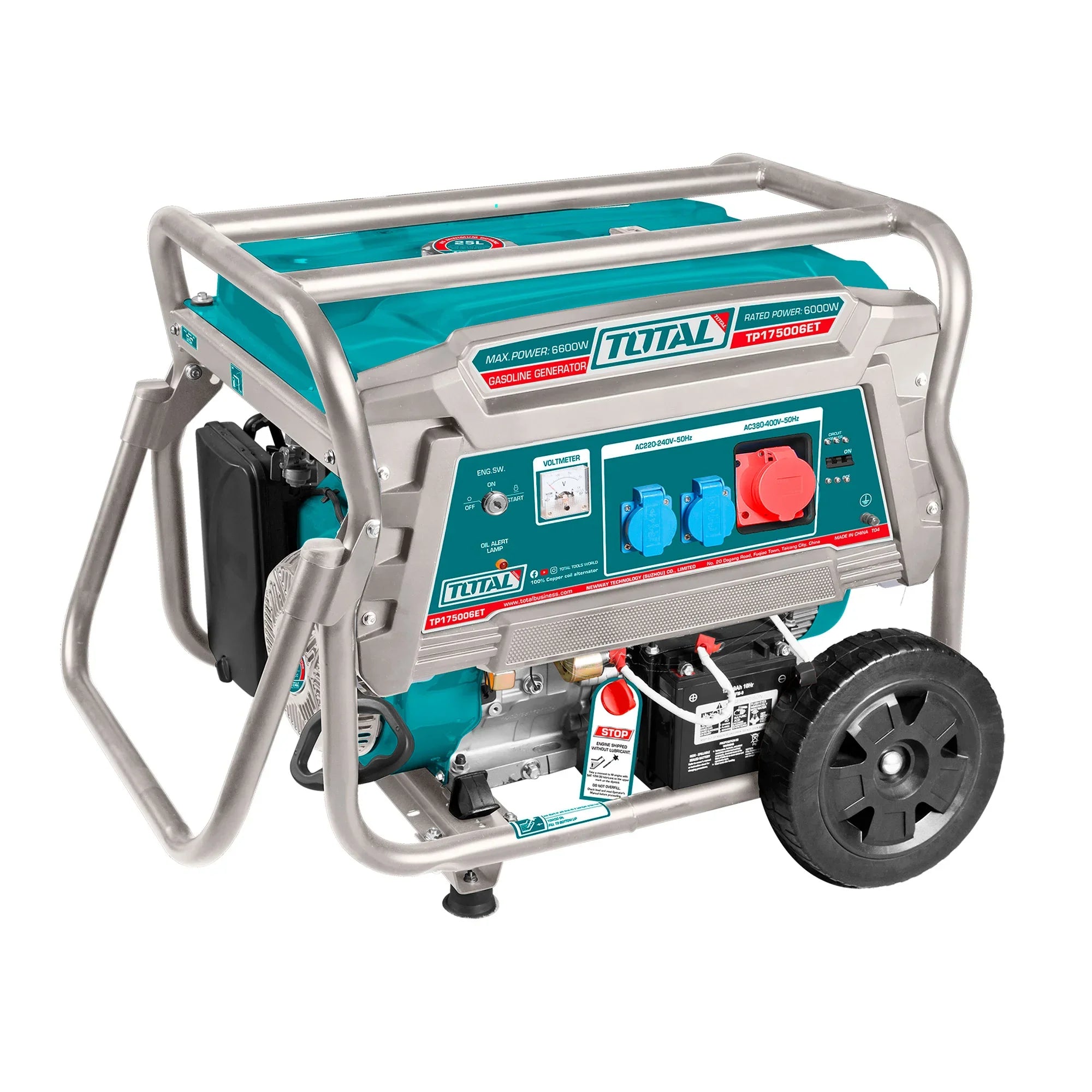 Petrol generator 6.6kW, 25L/15KM/9hr/3000rpm INDUSTRIAL (TP175006ET) TOTAL