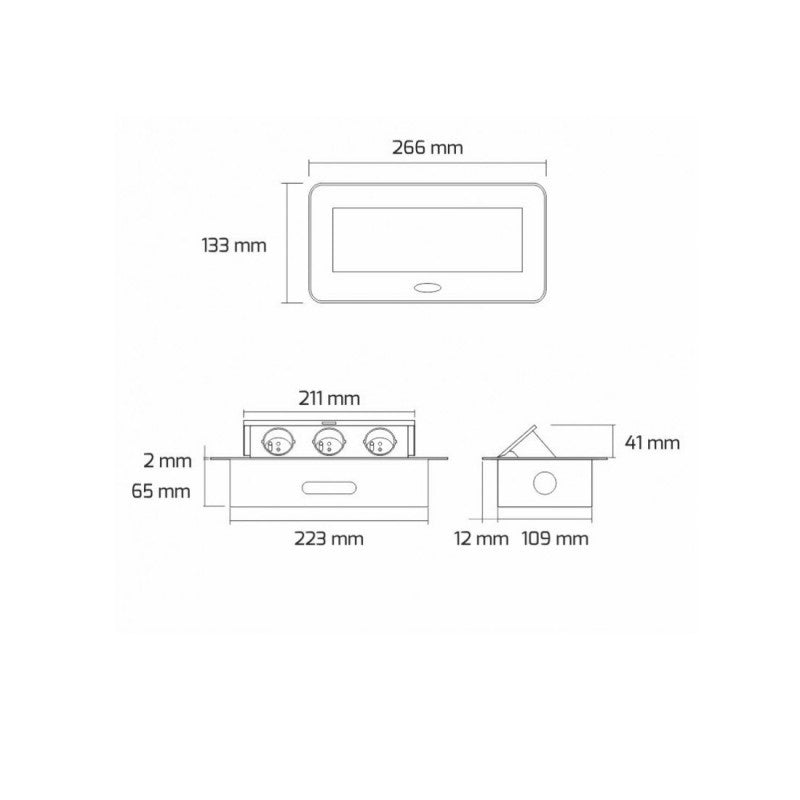 Built-in socket SOFT GTV | knob for counter, table | 2x socket | 2x usb BLACK AE-PBSUC2GS-20N