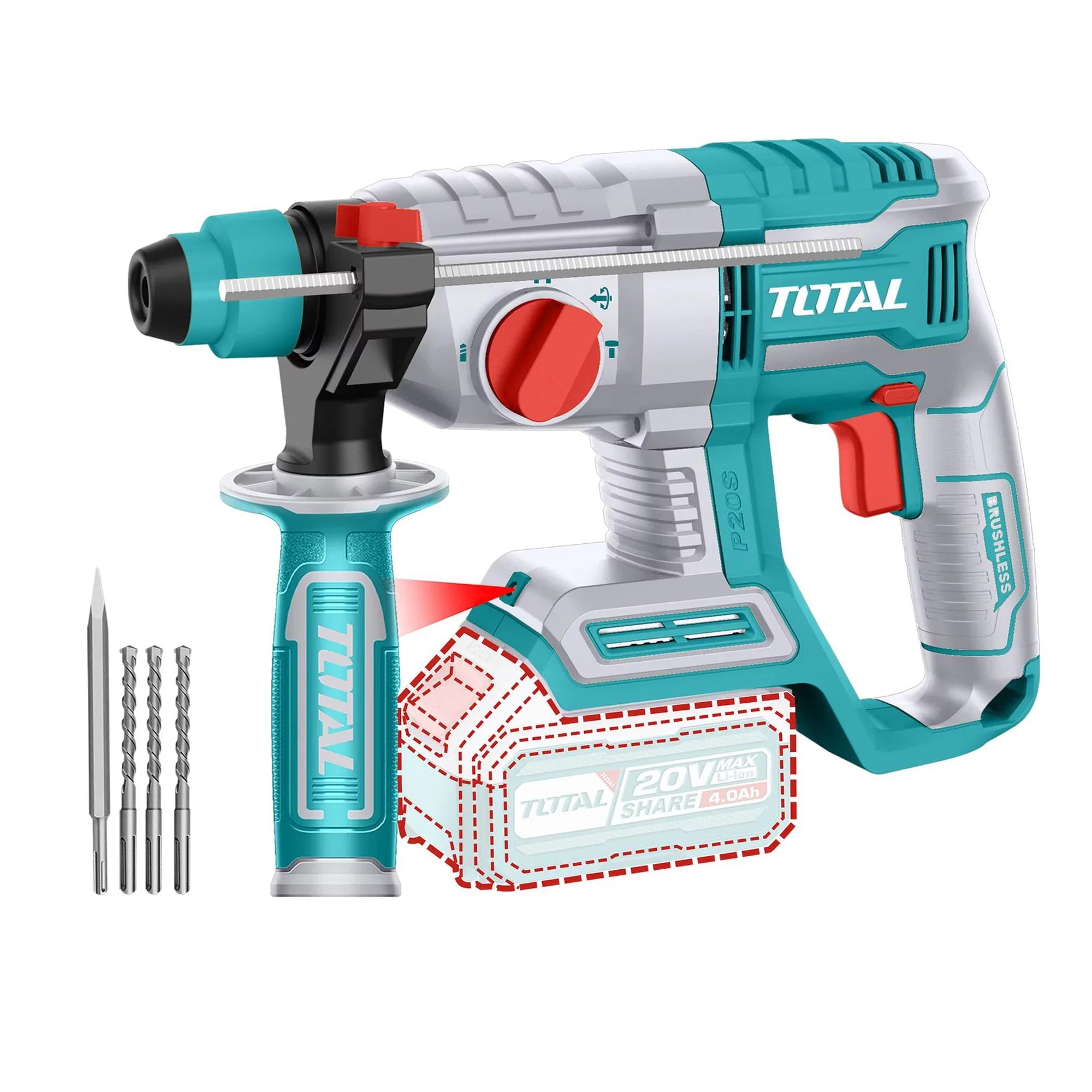 Cordless rotary hammer 1100rpm/5400bpm /2.0J/P20S/ INDUSTRIAL (Without battery) (TRHLI20208) TOTAL