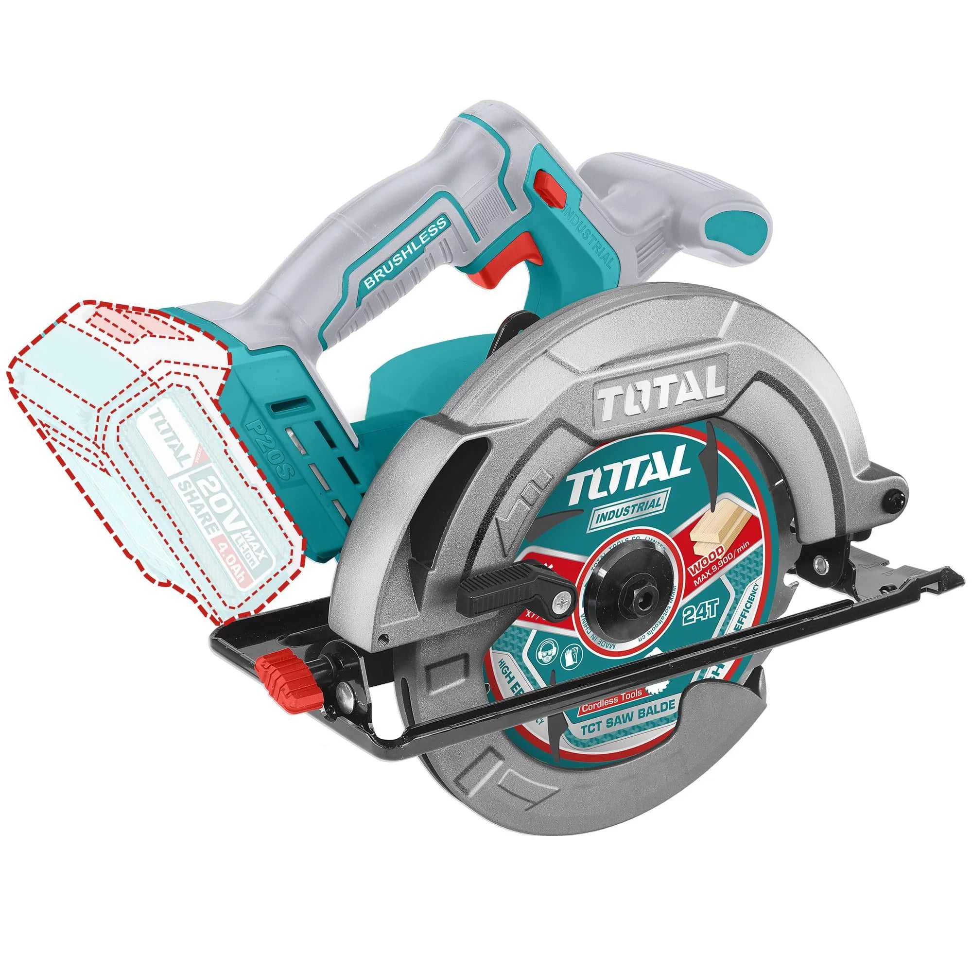 Cordless circular saw 4800rpm/185 mm/P20S/ INDUSTRIAL (Without battery) (TSLI1851) Total