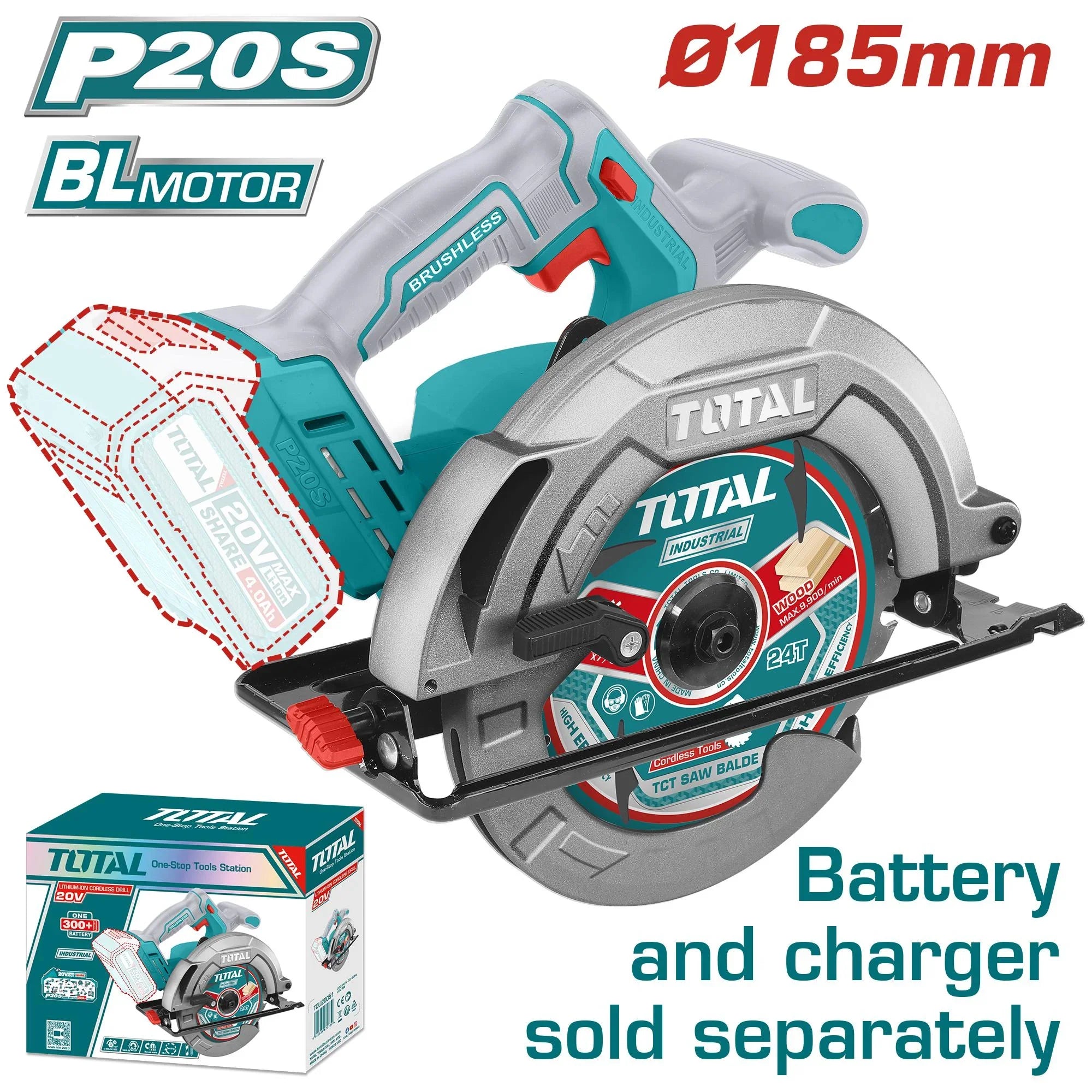 Cordless circular saw 4800rpm/185 mm/P20S/ INDUSTRIAL (Without battery) (TSLI1851) Total