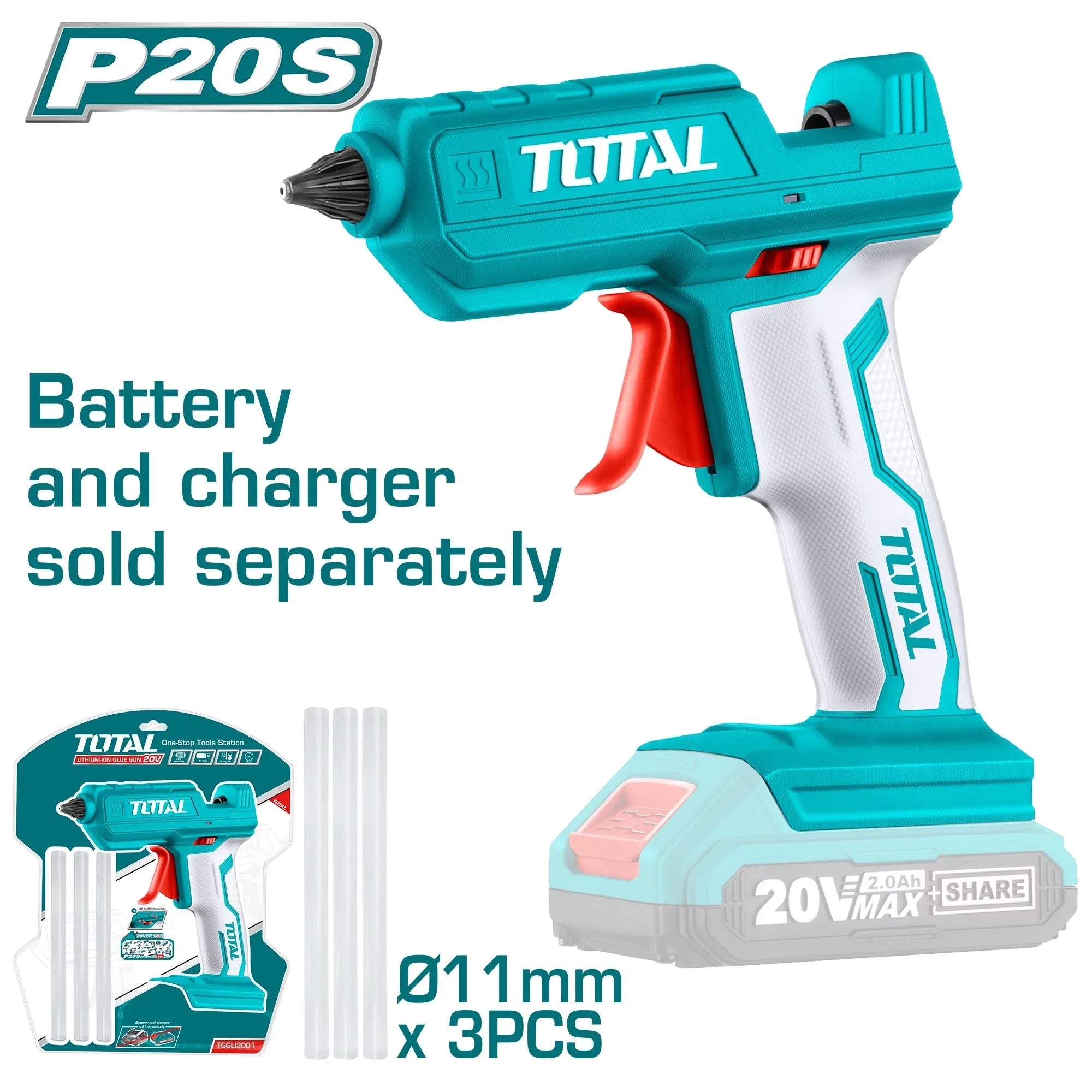 Cordless glue gun 20V/18g/m/P20S (No battery) (TGGLI2001) TOTAL