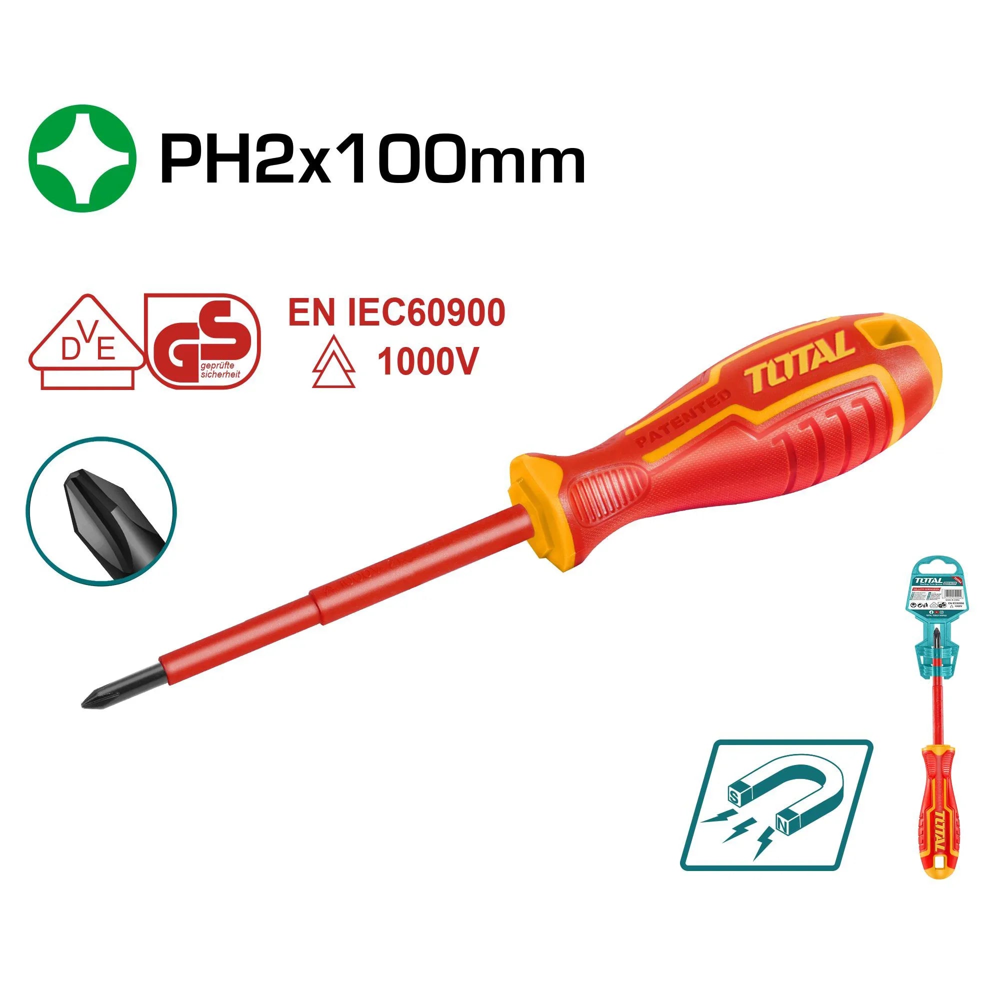 Insulated screwdriver PH2*100mm / INDUSTRIAL (THTISPH2100) TOTAL