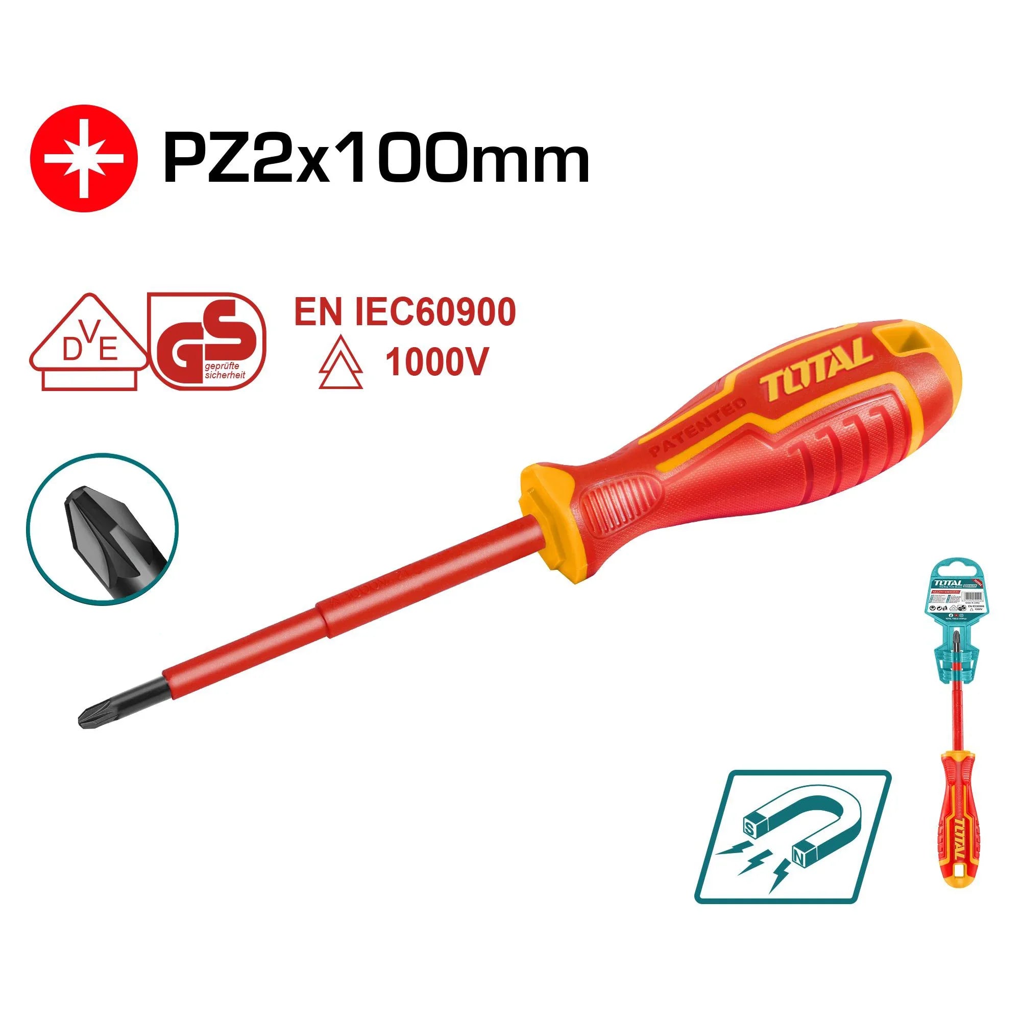 Insulated screwdriver PZ2*100mm / INDUSTRIAL (THTISPZ2100) TOTAL