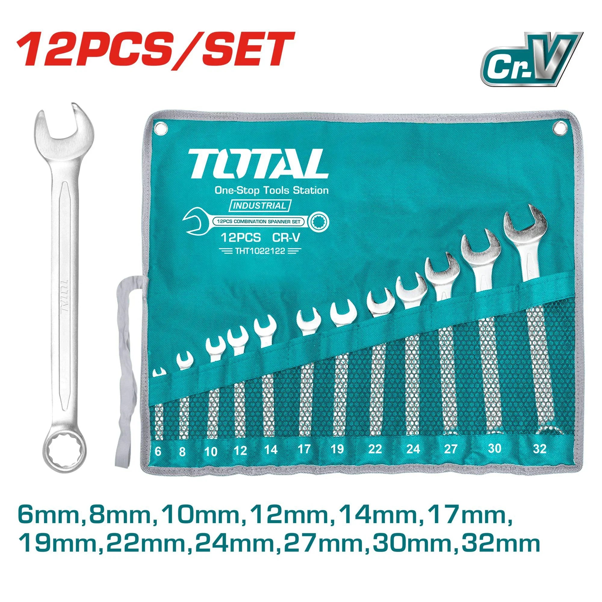 12-piece combination wrench set 22122, 6/8/10/12/14/17/19/22/24/27/30/32 INDUSTRIAL (THT1022122) TOTAL