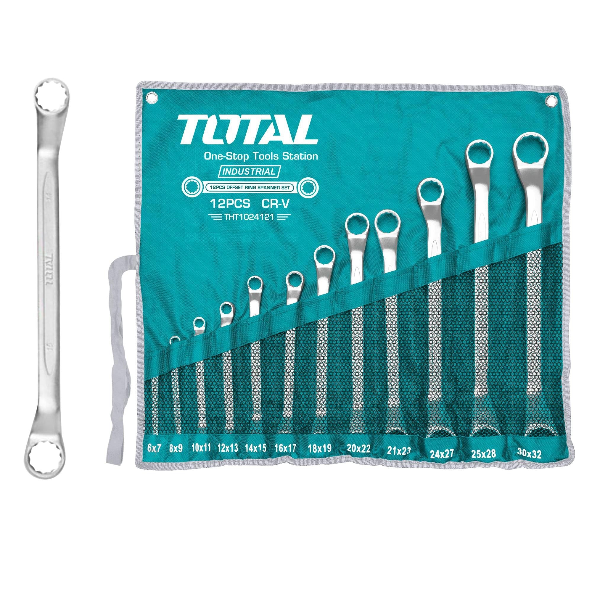 12-piece ring spanner set 24121, 6×7/8×9/10×11/12×13/14×15/16×17/18×19/20×22/21×23/24×27/25× 28/30×32 / INDUSTRIAL (THT1024121) TOTAL