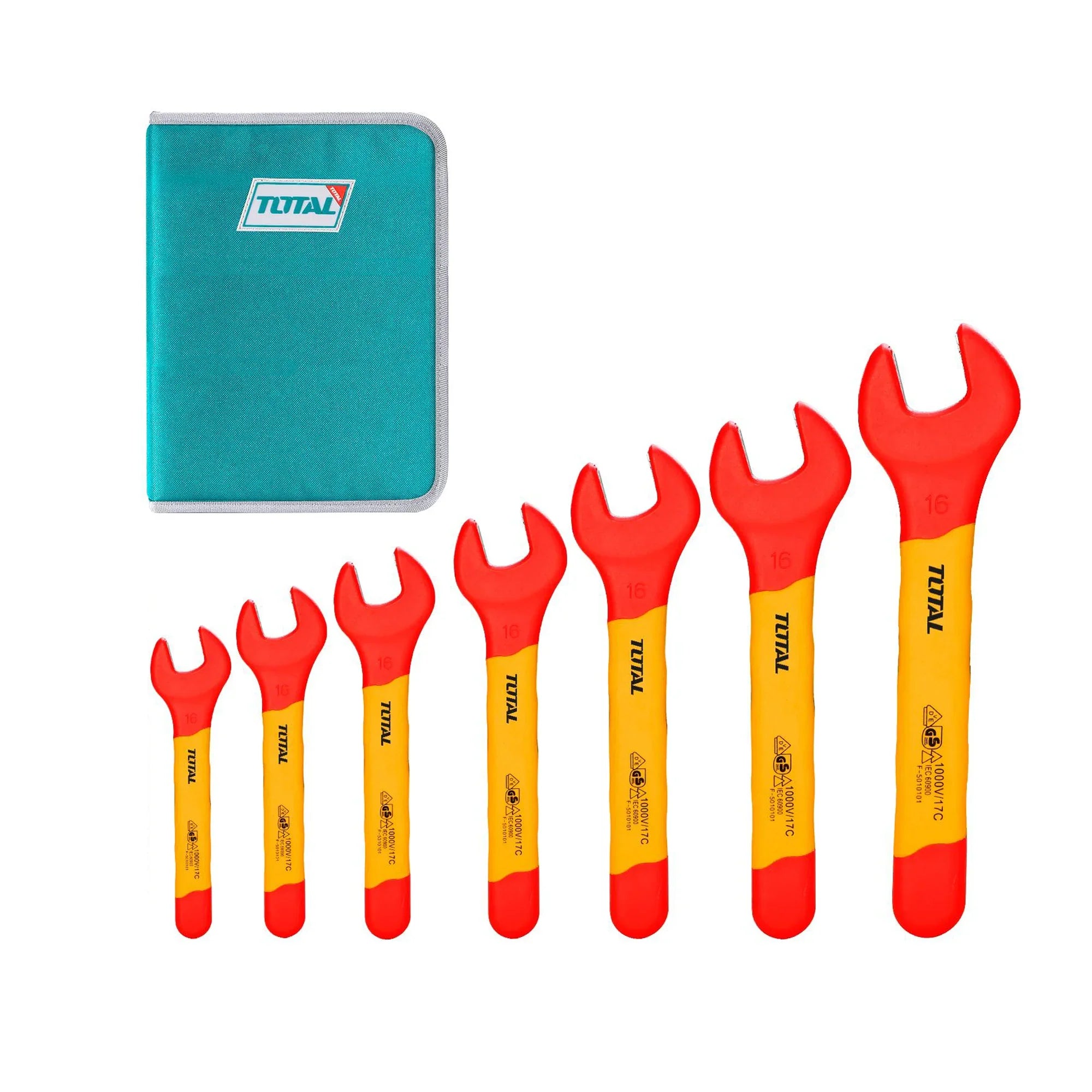 7-piece set of insulated open-end wrenches 0701, 8/10/12/13/14/17/19 INDUSTRIAL (THKISPA0701) TOTAL