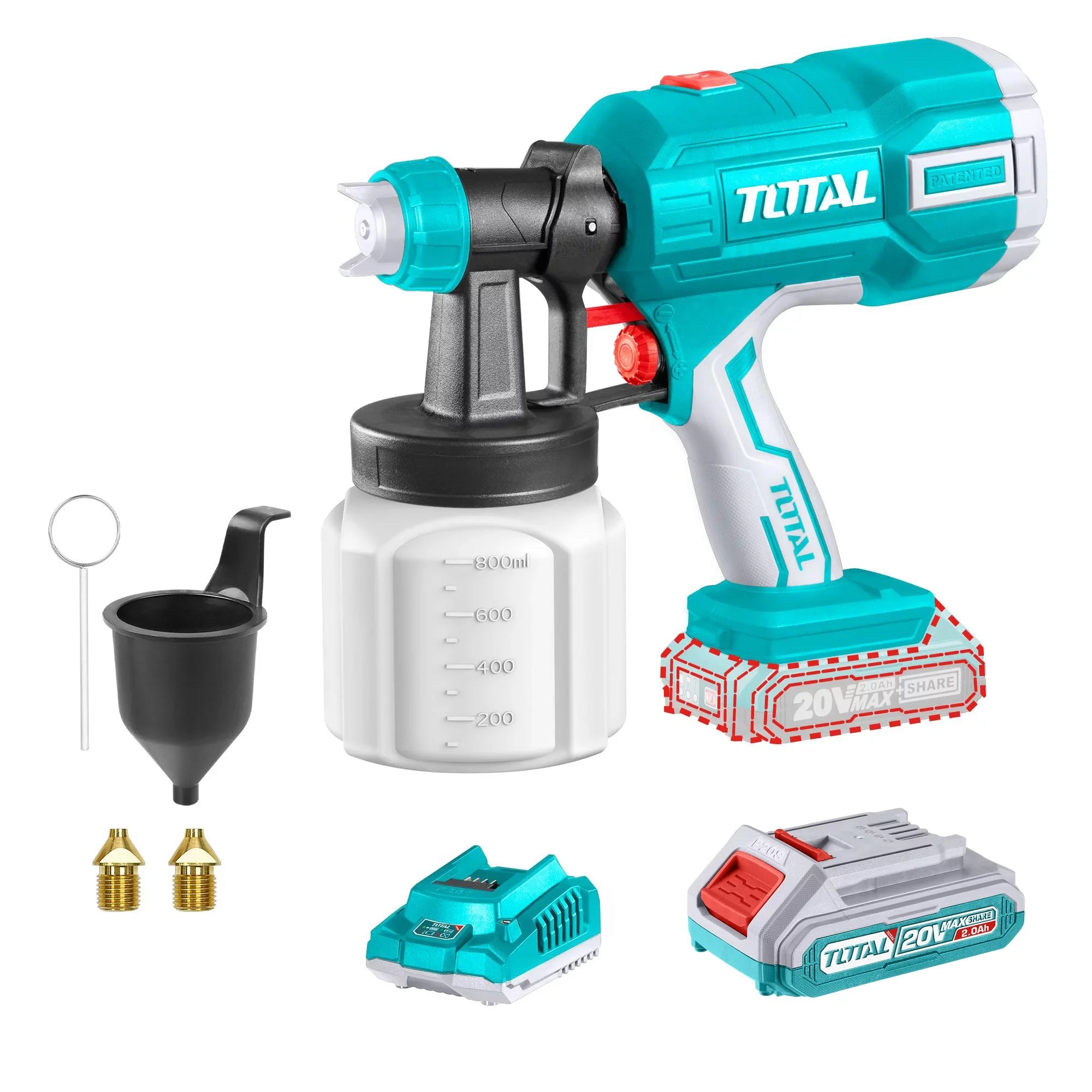 Battery spray gun 120Din-s/800ml/min /P20S (SET Battery 1x2Ah, Charger) (TSGLI20406) TOTAL