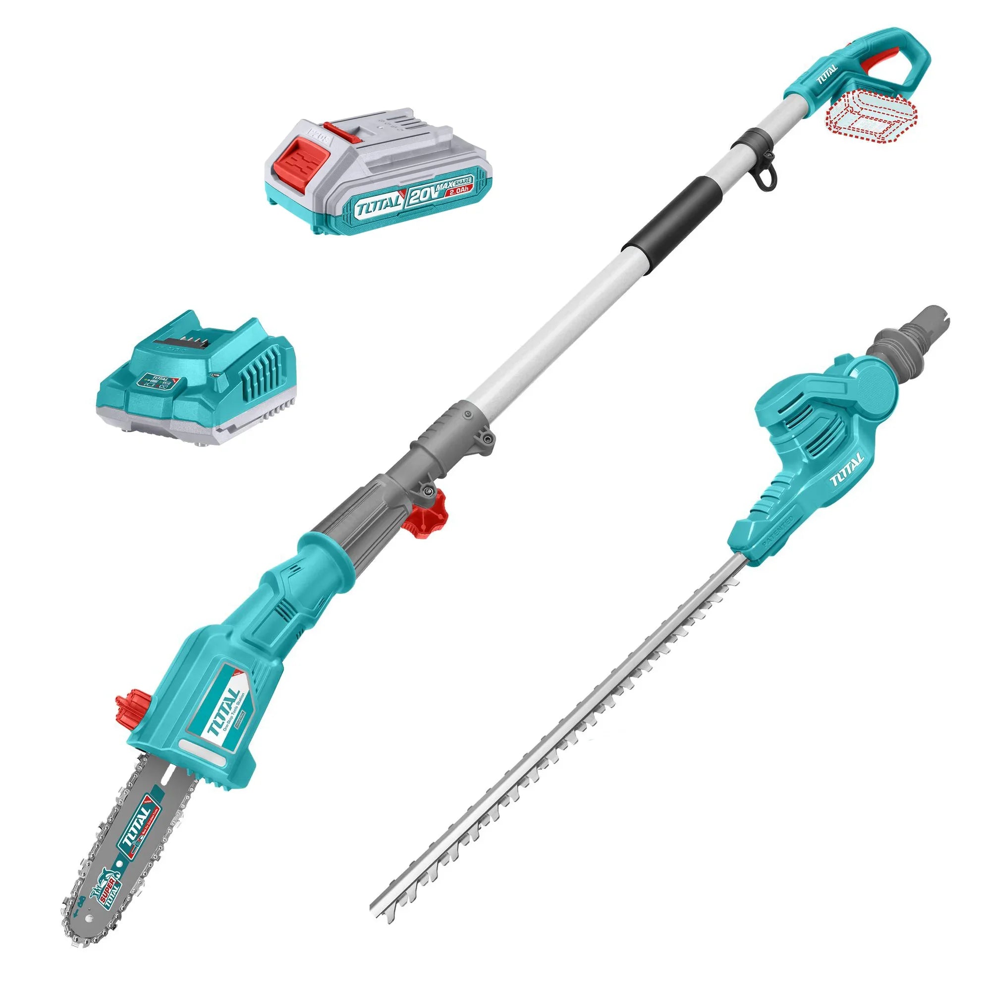 Cordless telescopic saw and hedge trimmer 2800spm /460 mm /4.5m/s /200mm /P20S (SET Battery 1x2Ah, Charger) (TPTS201681) TOTAL