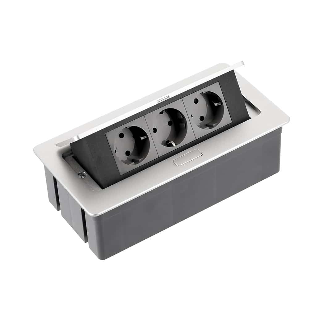 Built-in socket SOFT GTV | knob for counter, table | 3x socket | Silver