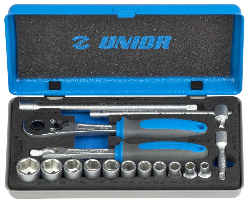 Unior socket wrenches 1/4" in metal cassette Art.188BI6P16INCH 3/16"-9/16"/16 pcs (619413)