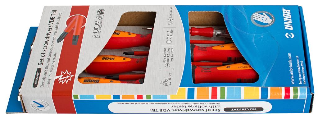 Unior screwdriver flat cross VDE TBI in card. Art. 603CS6ATVT, with test. 3x PL/2x PH /1xperez. (617654)