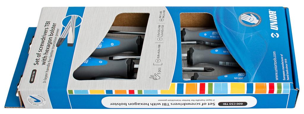 Unior screwdrivers flat cross TBI Art.600CS5TBI, 6 corner bit 3x PL/2x PH (614007)