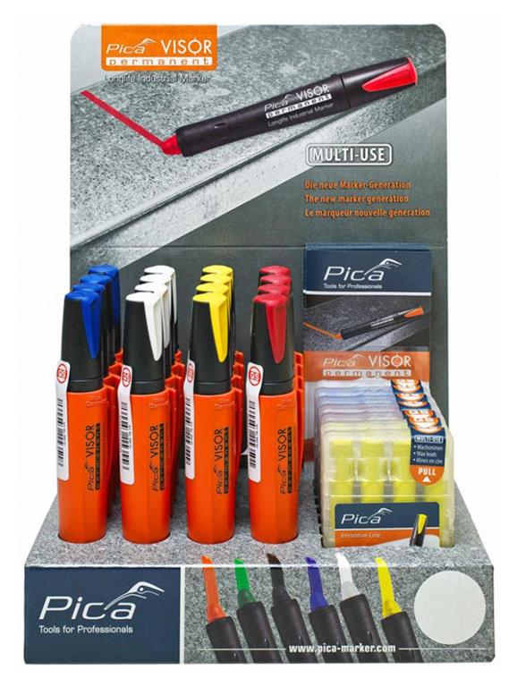 Pica SET VISOR PERMANENT Pencils and wax refills in a set. Red, blue, white, yellow