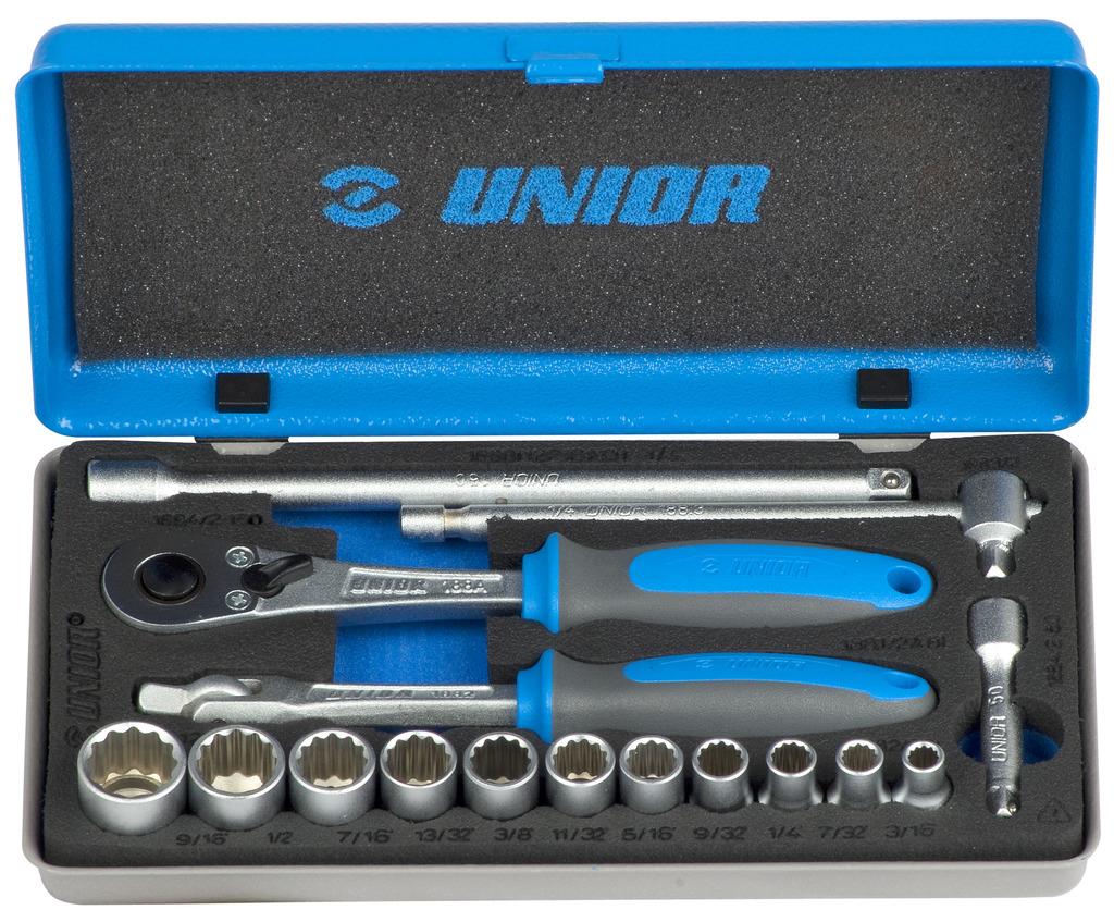 Unior socket wrenches 1/4" in metal cassette Art.188BI12P16INCH 3/16"-9/16" (619414)