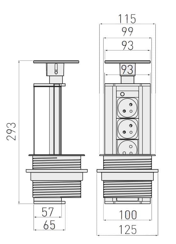 Built-in pull-out PTO socket | for the counter, table | Silver | AE-BPW3GU