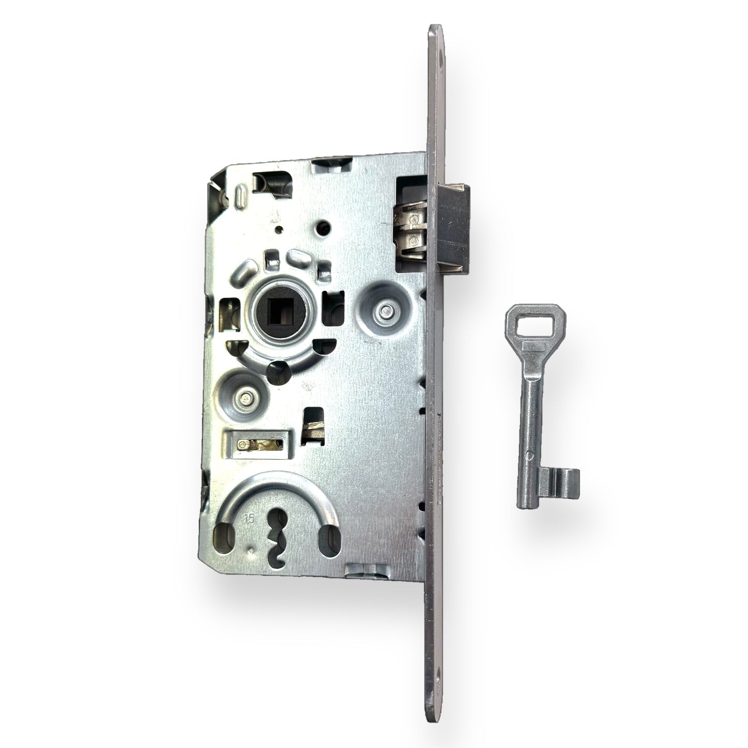 Door lock with a regular key, spacing 72mm Right