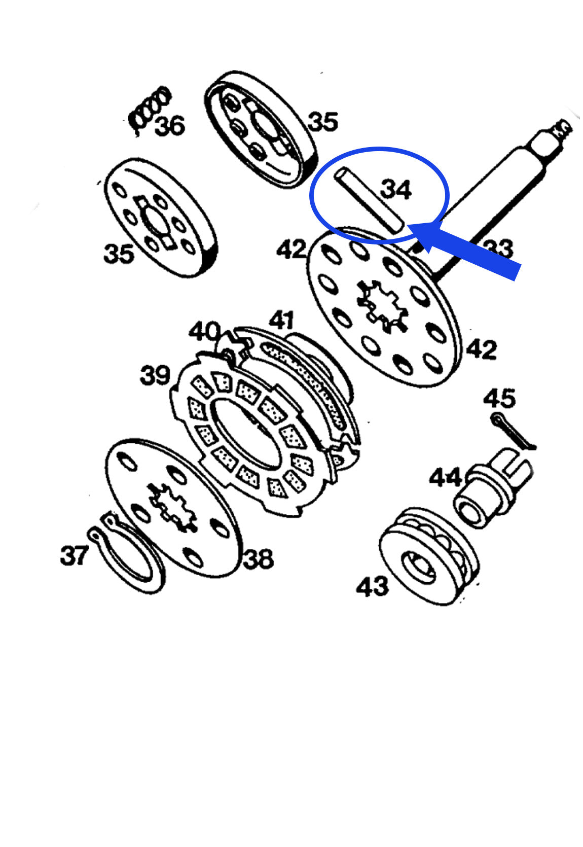 Shift pin in gearbox 7x34mm + APN pin